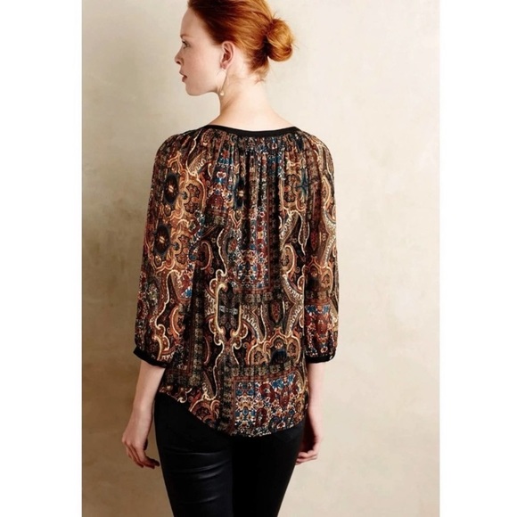 Anthropologie Blouse Meadow Rue Marya Paisley Print Peasant Top Boho Fall Sz XS - Picture 4 of 14